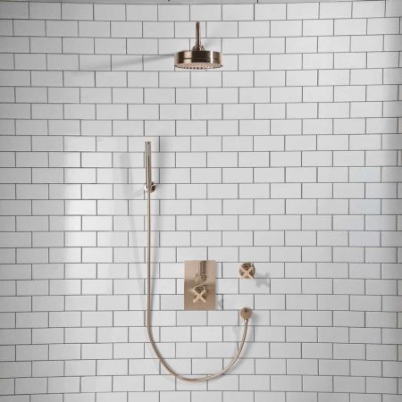Elbe - Concealed Shower Set + Diverter - Hook Mount - Metal Lever/X-Top - 8" Rose - Brushed Nickel