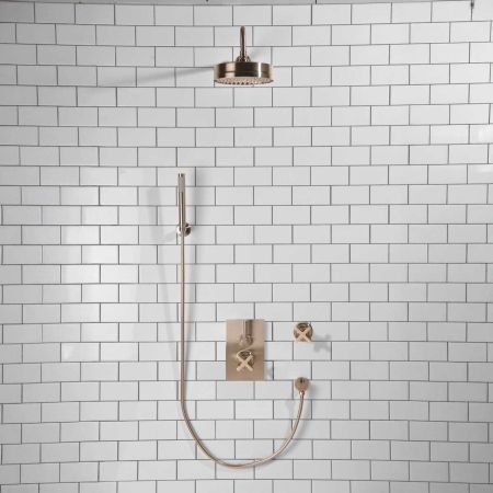 Elbe - Concealed Shower Set + Diverter - Hook Mount - Metal Lever/X-Top - 8" Rose - Brushed Nickel