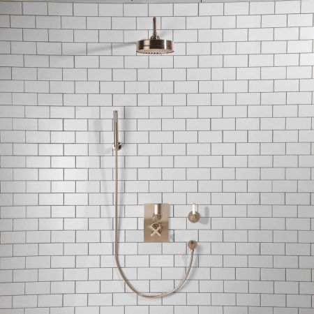 Elbe - Concealed Shower Set + Diverter - Hook Mount - White Lever/White Lever - 8" Rose - Brushed Nickel
