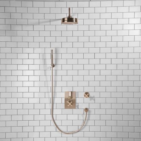 Elbe - Concealed Shower Set + Diverter - Hook Mount - White Lever/X-Top - 8" Rose - Brushed Nickel