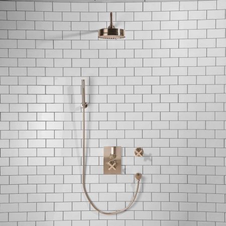 Elbe - Concealed Shower Set + Diverter - Hook Mount - White Lever/X-Top - 8" Rose - Brushed Nickel
