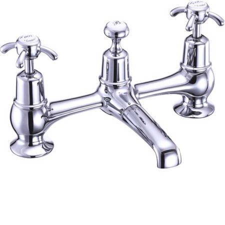 Burlington Anglesey 2 Tap Hole Bridge Basin Mixer with Plug and Chain