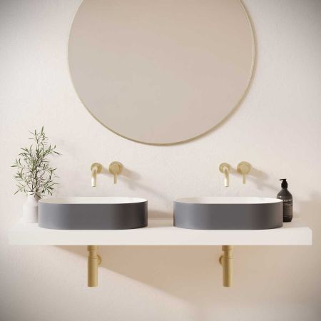 Caspar Stone Countertop Basins with Vasco Double Shelf - Slate Grey