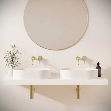 Caspar Stone Countertop Basins with Vasco Double Shelf - White