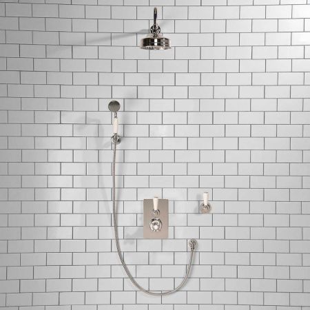 Calder Concealed Shower Valve Kit 6" Rose with Diverter and Hook Mount White Lever Chrome Plated
