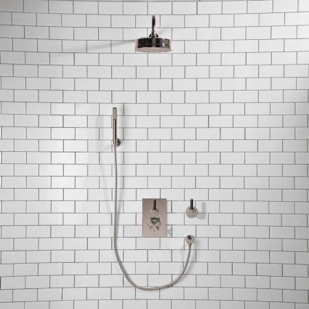 Elbe - Concealed Shower Set + Diverter - Hook Mount - Black Lever/Black Lever - 8" Rose - Chrome