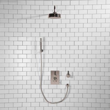 Elbe - Concealed Shower Set + Diverter - Hook Mount - Black Lever/Black Lever - 8" Rose - Chrome