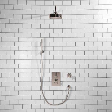 Elbe - Concealed Shower Set + Diverter - Hook Mount - Black Lever/X-Top - 8" Rose - Chrome