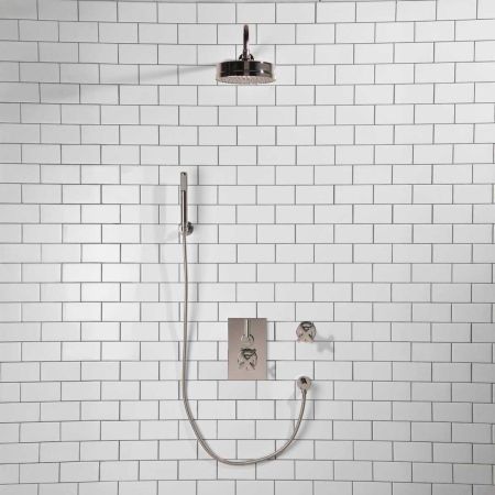 Elbe - Concealed Shower Set + Diverter - Hook Mount - Metal Lever/X-Top - 8" Rose - Chrome