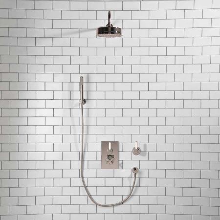Elbe - Concealed Shower Set + Diverter - Hook Mount - White Lever/White Lever - 8" Rose - Chrome