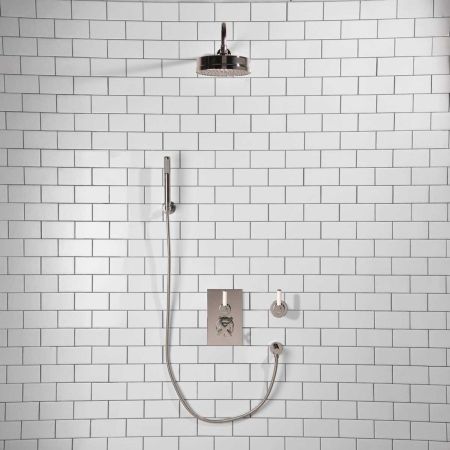 Elbe - Concealed Shower Set + Diverter - Hook Mount - White Lever/White Lever - 8" Rose - Chrome