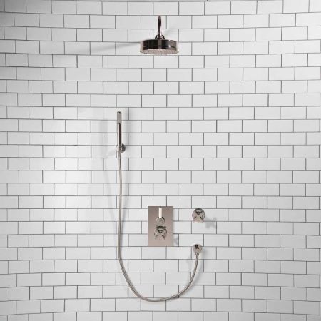 Elbe - Concealed Shower Set + Diverter - Hook Mount - White Lever/X-Top - 8" Rose - Chrome