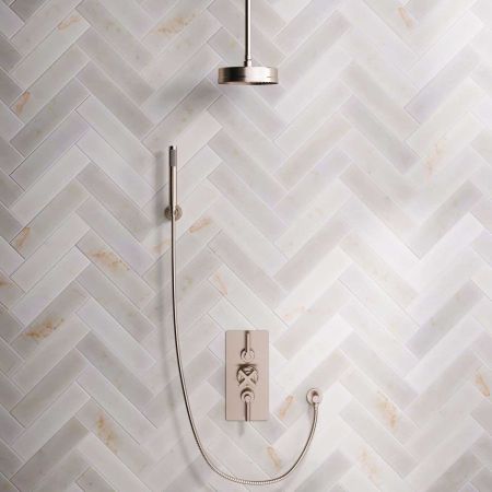 Elbe Dual Outlet Shower Kit - Concealed Valve - Matt Black Lever - Handshower Hook - Ceiling Mounted Rose - Matt Black