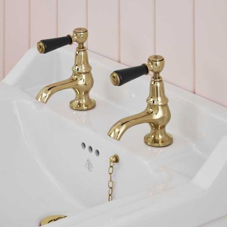 Linton 1/2BSP Basin Pillar Taps Black Lever