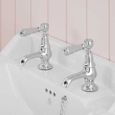 Linton 1/2BSP Basin Pillar Taps Metal Lever Chrome