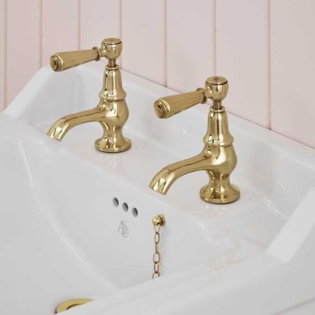 Linton 1/2BSP Basin Pillar Taps Metal Lever Living Brass