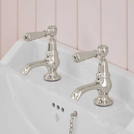 Linton 1/2BSP Basin Pillar Taps Metal Lever Nickel
