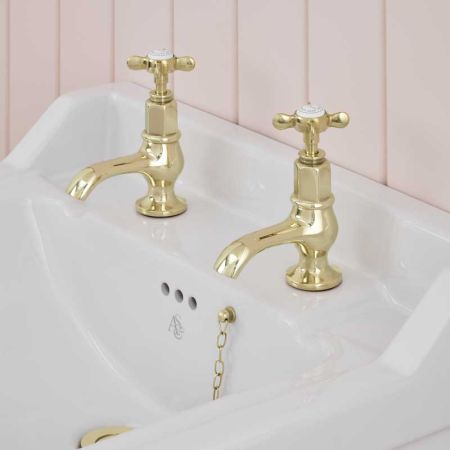 Aysgarth 1/2BSP Basin Pillar Taps X Top Timeless Brass