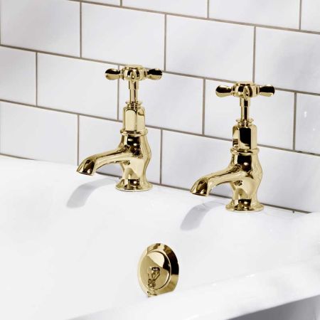 Aysgarth X Top 3/4 BSP Bath Pillar Taps Timeless Brass