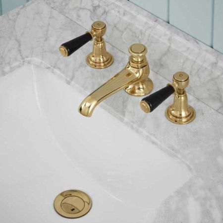 Linton Black Lever 3 Hole Basin Mixer C/W Pop Up Waste Polished Brass