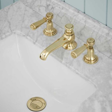 Linton Metal Lever 3 Hole Basin Mixer C/W Pop Up Waste Timeless Brass