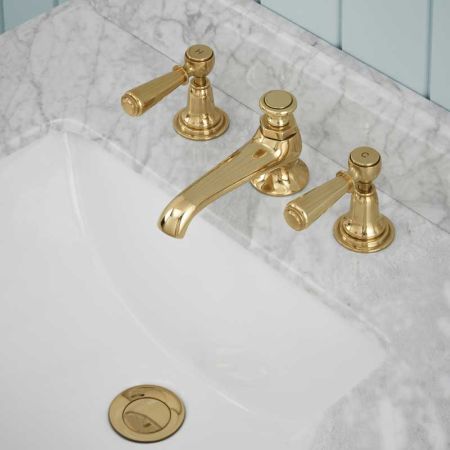 Linton Metal Lever 3 Hole Basin Mixer C/W Pop Up Waste Living Brass