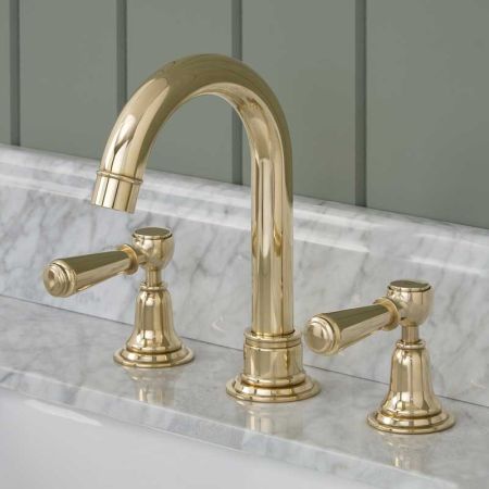 Linton 3 Hole Basin Mixer - Swan Neck Spout - Metal Lever
