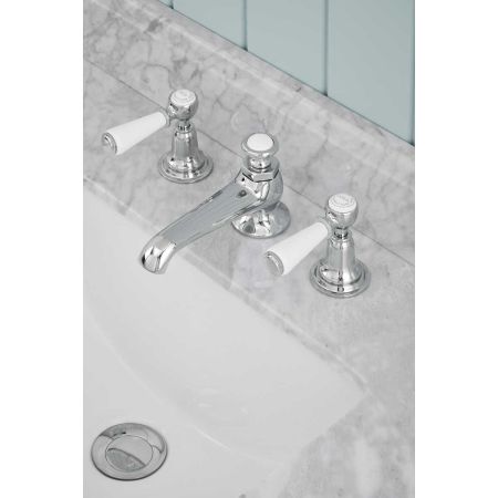 Linton White Lever 3 Hole Basin Mixer C/W Pop Up Waste Chrome
