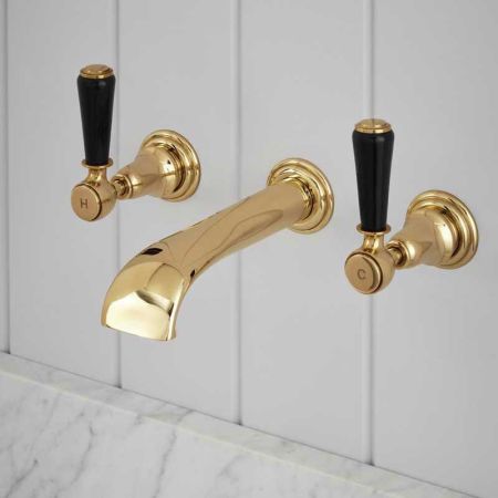 Linton - 3-Hole Basin Mixer - Wall Mounted - Black Lever