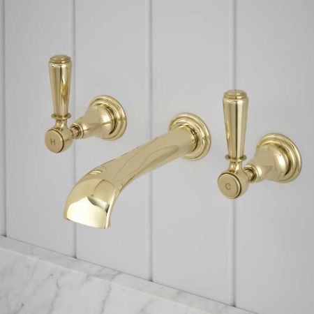 Linton - 3-Hole Basin Mixer - Wall Mounted - Metal Lever