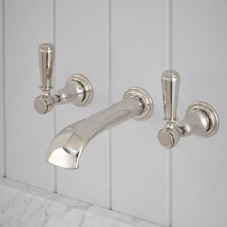 Linton - 3-Hole Basin Mixer - Wall Mounted - Metal Lever - Nickel