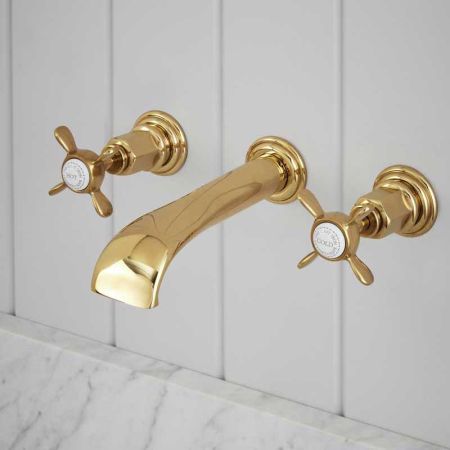 Aysgarth - 3-Hole Basin Mixer - Wall Mounted - X-Top - Brass