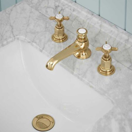 Aysgarth X Top 3 Hole Basin Mixer C/W Pop Up Waste Polished Brass