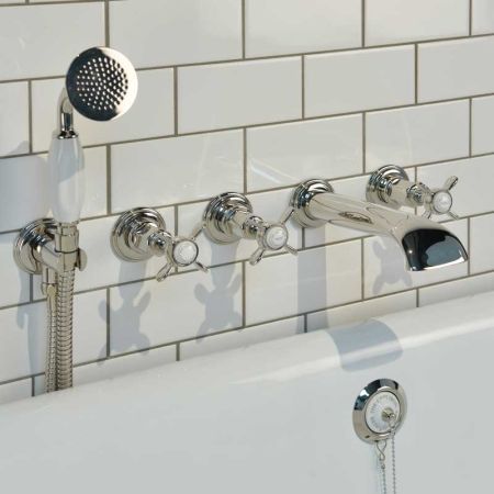 Aysgarth 5-Hole - Wall Mounted - Bath Shower Mixer - X Top - Polished Nickel