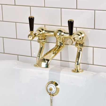 Linton Bath Filler Tap Black Lever Timeless Brass 3/4BSP