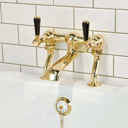 Linton Bath Filler Tap Black Lever Polished Brass 3/4BSP