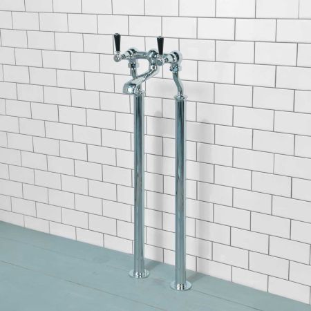 Linton Bath Filler Tap with Standpipes Black Lever Chrome 3/4BSP (For Baths Without Tap Holes Only)