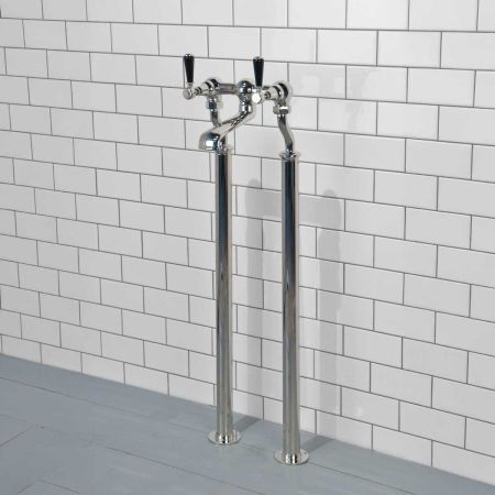 Linton Bath Filler Tap with Standpipes Black Lever Polished Nickel 3/4BSP (For Baths Without Tap Holes Only)