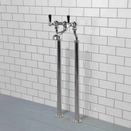 Linton Bath Filler Tap with Standpipes Black Lever 3/4BSP (For Baths Without Tap Holes Only)