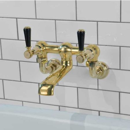 Linton Bath Filler Tap Wall Mounted Black Lever Timeless Brass 3/4 BSP