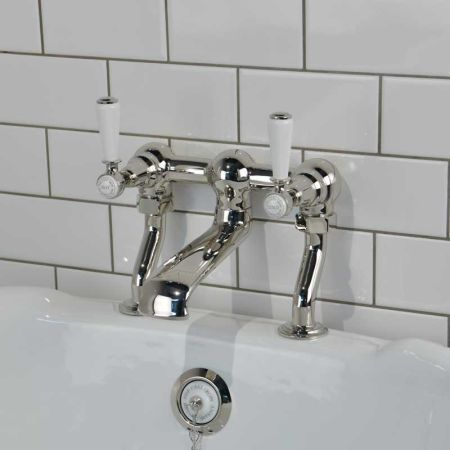 Linton Bath Filler Tap White Lever Nickel 3/4BSP