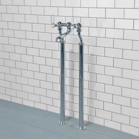 Linton Bath Filler Tap with Standpipes White Lever Chrome 3/4BSP (For Baths Without Tap Holes Only)