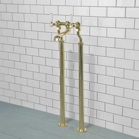 Linton Bath Filler Tap with Standpipes White Lever 3/4BSP (For Baths Without Tap Holes Only)