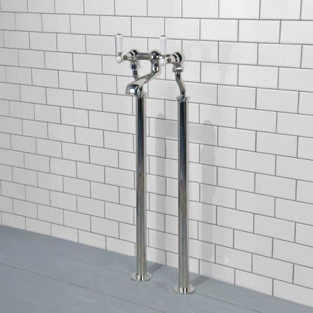 Linton Bath Filler Tap with Standpipes White Lever Nickel 3/4BSP (For Baths Without Tap Holes Only)
