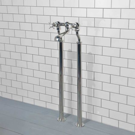 Aysgarth Bath Filler Tap with Standpipes X-Top Lever Polished Nickel 3/4BSP (For Baths Without Tap Holes Only)