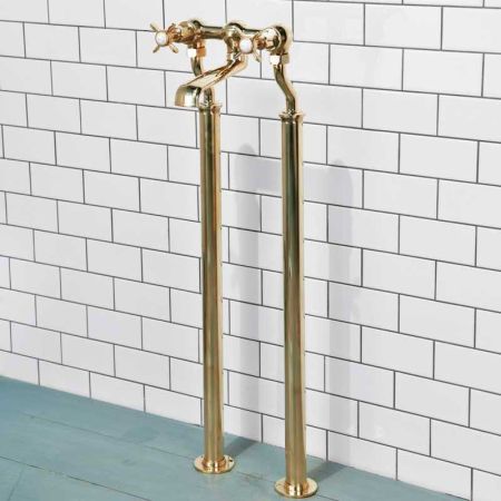 Aysgarth Floor Mounted Bath Filler Tap in Polished Brass