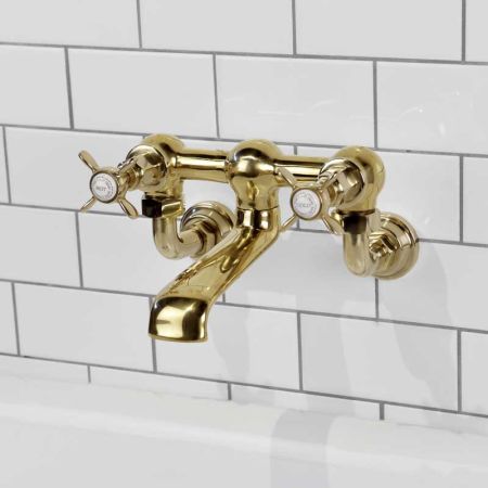 Aysgarth Bath Filler Tap Wall Mounted X Top Timeless Brass 3/4BSP
