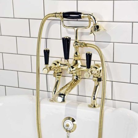 Linton Bath Shower Mixer Black Lever Gold 3/4BSP