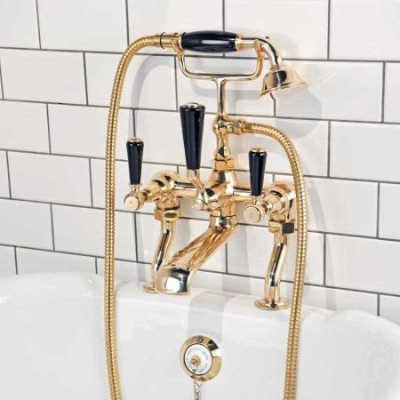 Linton Bath Shower Mixer Black Lever Polished Brass 3/4BSP