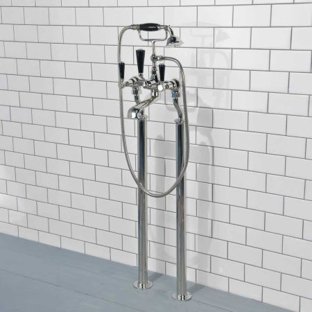 Linton Bath Shower Mixer with Standpipes Black Lever 3/4BSP (For Baths Without Tap Holes Only)